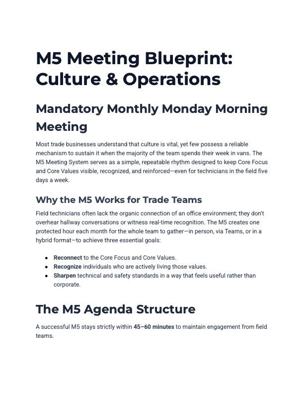 M5 Meeting Blueprint/ Culture & Operations Page 1